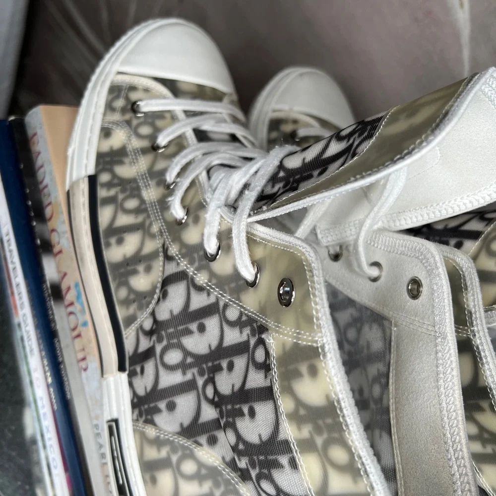 Dior Monogram High-Top Sneakers in Gray and White - Picture 9 of 11